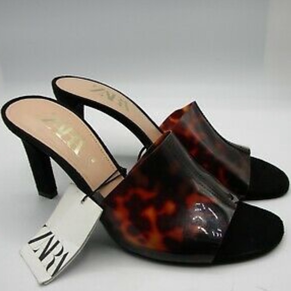 Zara tortoiseshell vinyl mules